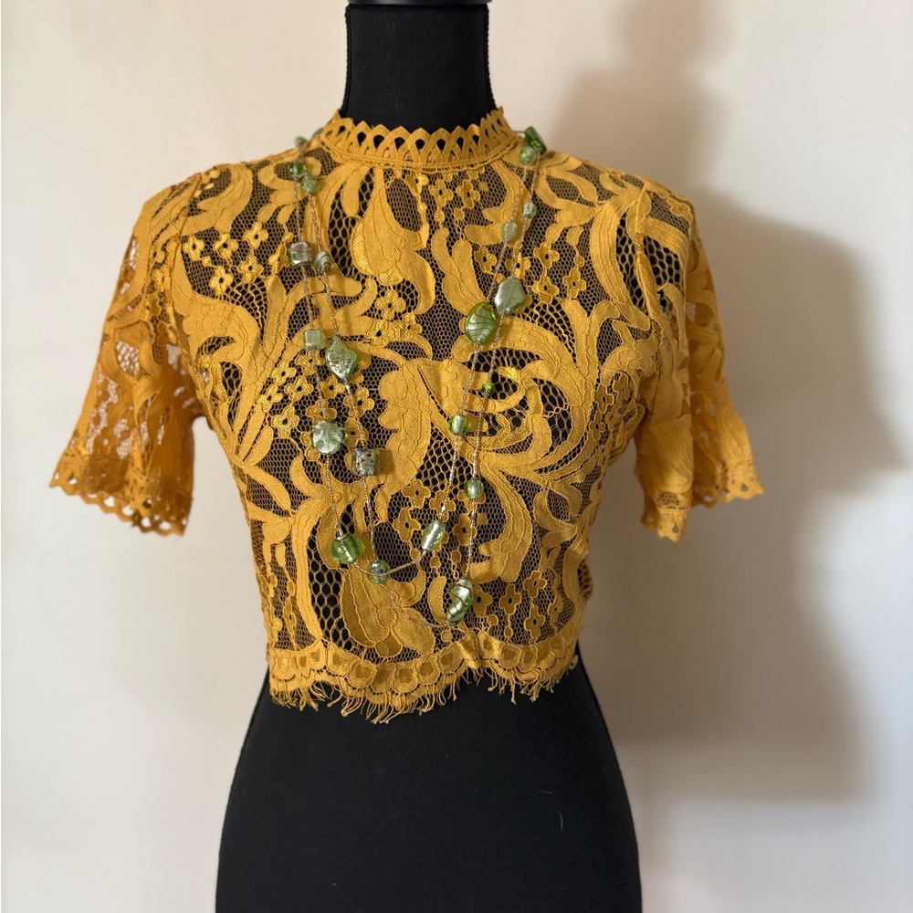 Chic Mustard Lace Crop Top